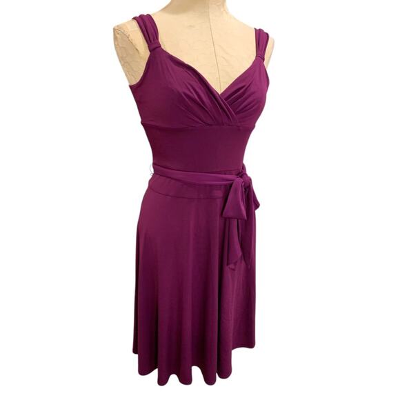 Size 4 Morgan McFeeters Purple V-Neck Dress Sleeveless Belted - Picture 1 of 8